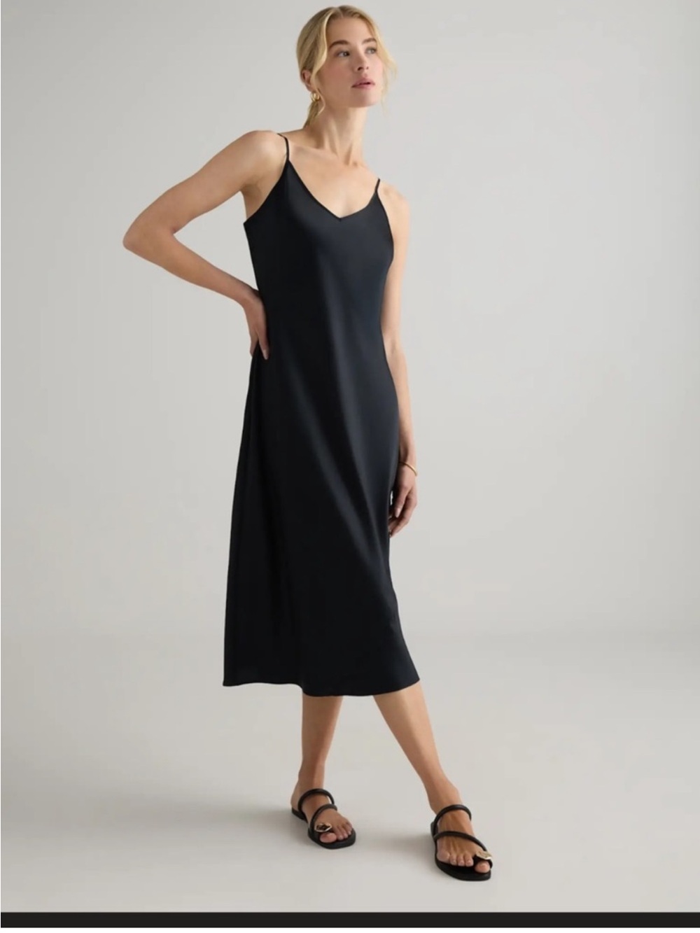 Quince 100% Silk Slip Dress Black Midi Minimalist Quiet Luxury Capsule Chic S